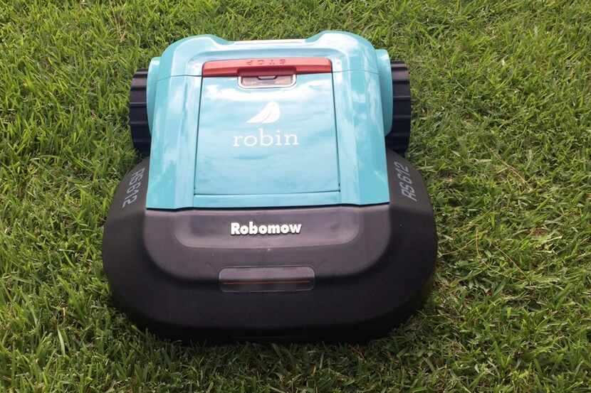 A robotic mower made by technology company Robin Autopilot is pictured.