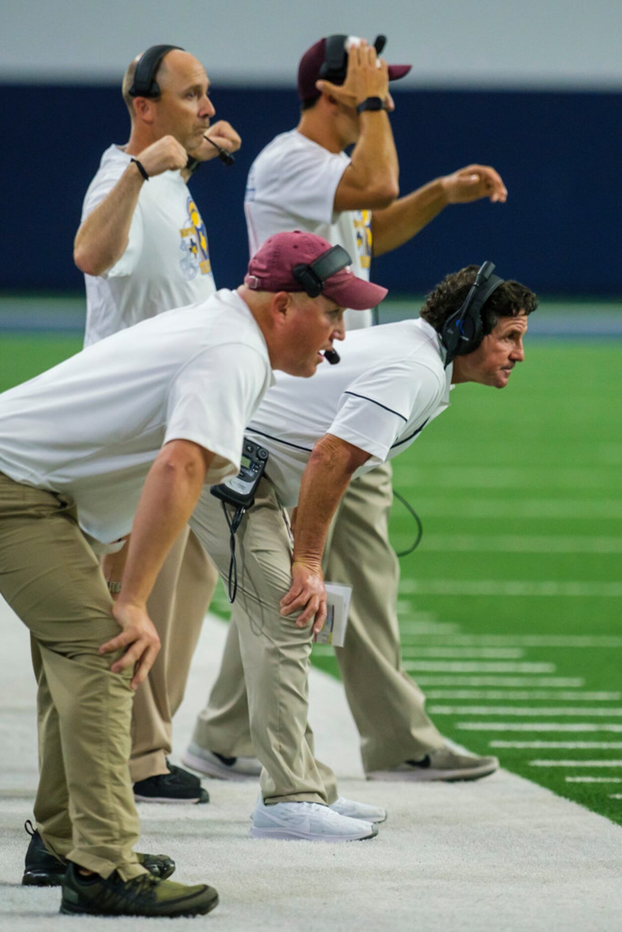 Plano head coach Jaydon Mccullough watches from the sidelines during the second half of a...