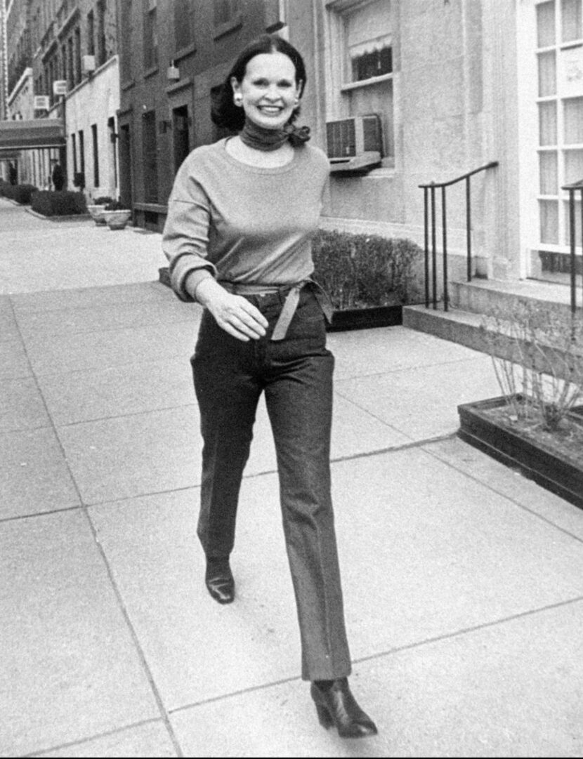 FILE- In this undated file photo heiress and designer Gloria Vanderbilt walks down a New...