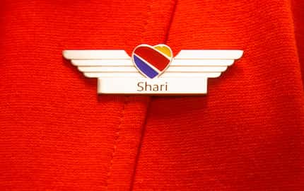 Wings belonging to Shari Rood, Southwest Airlines flight attendant, after she earned them at...