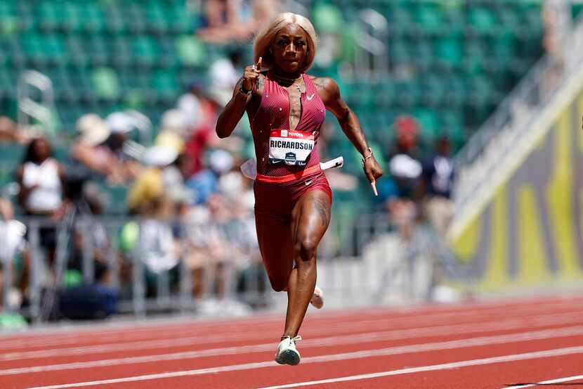 Sha'Carri Richardson competes in the women's 200 meter semifinals during the 2022 USATF...
