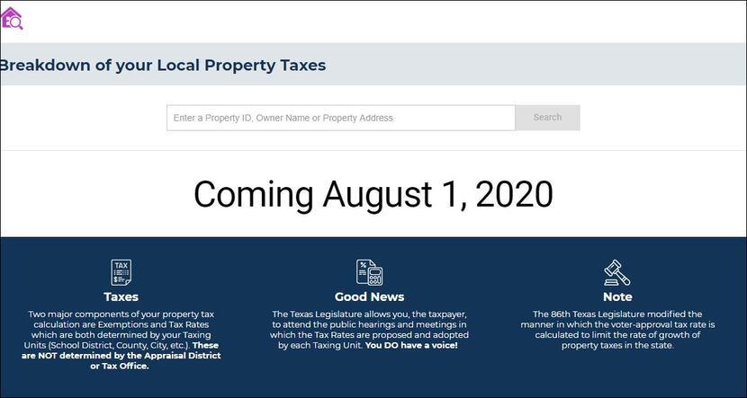 This is Tarrant County's version of the new website coming in August 2020, showing property...