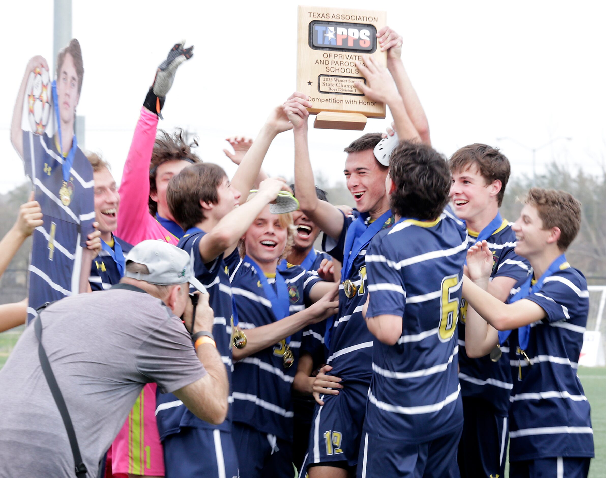 Prestonwood Christian Academy celebrates their win against of Central Catholic in the Boys...