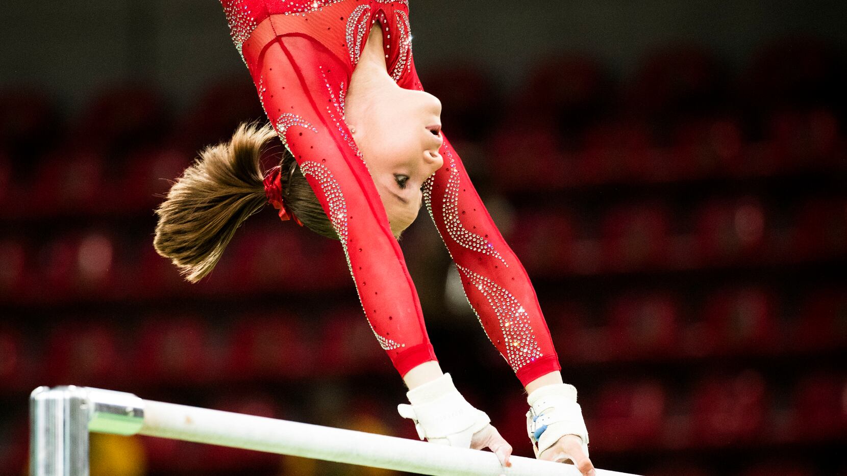 USA gymnast Madison Kocian of Dallas practices on the uneven bars during a training session...
