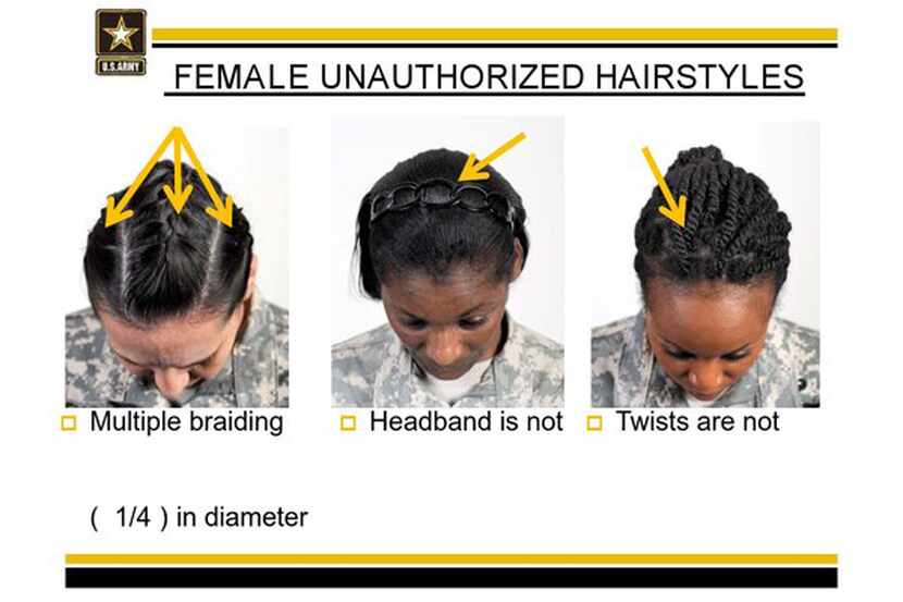 This undated image provided by the US Army shows new Army grooming regulations for females....