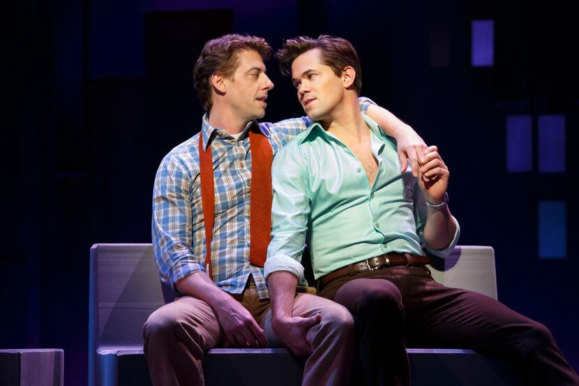 Christian Borle (left) and Andrew Rannells perform in the Broadway show Falsettos in New...