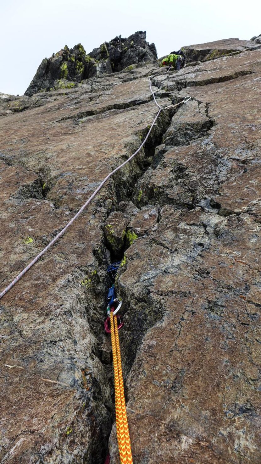 
A sturdy climbing anchor ensures safety on Ingalls Peak in Enchantment Mountains.
