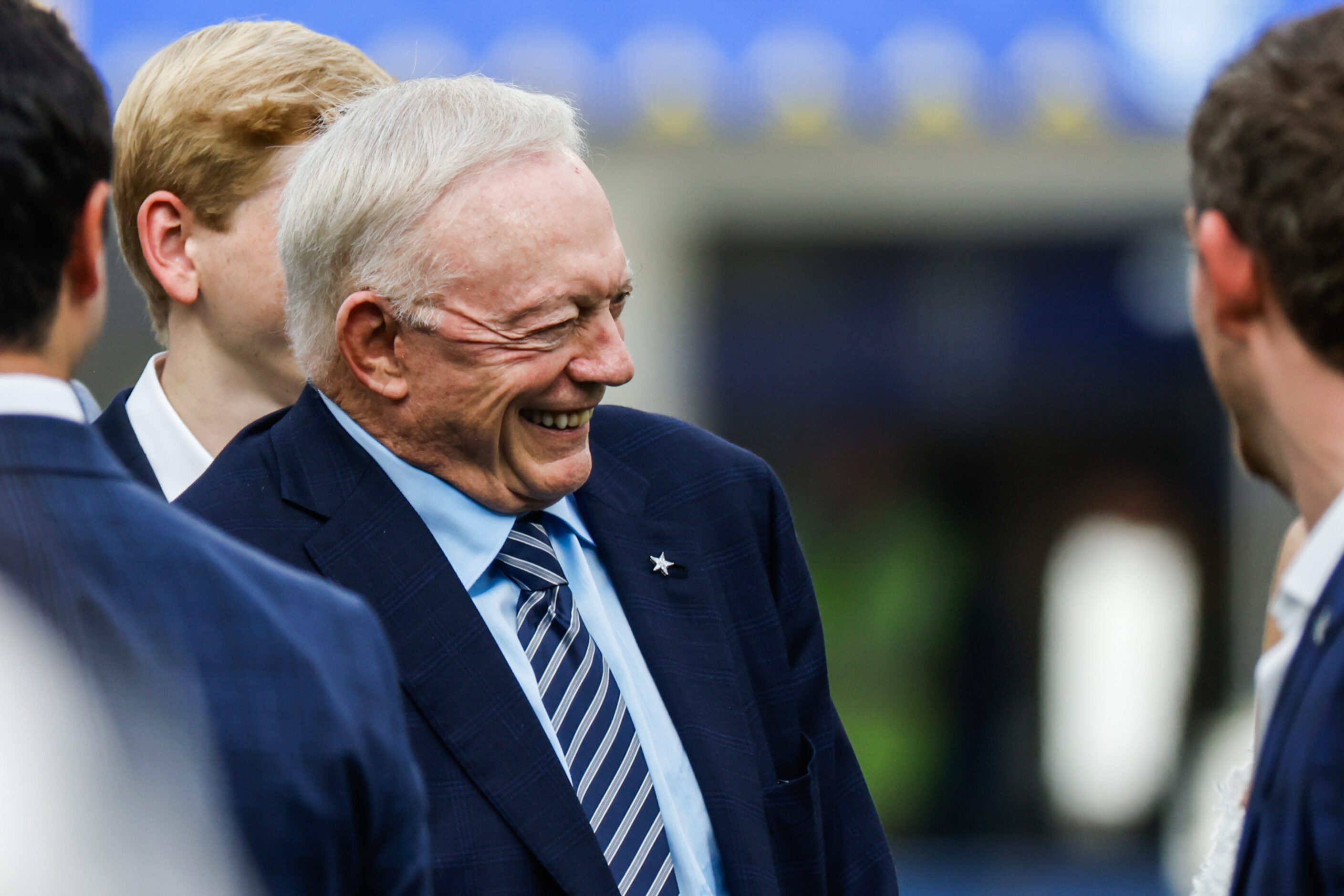 Dallas Cowboys owner Jerry Jones during warmup at the SoFi Stadium in Los Angeles,...