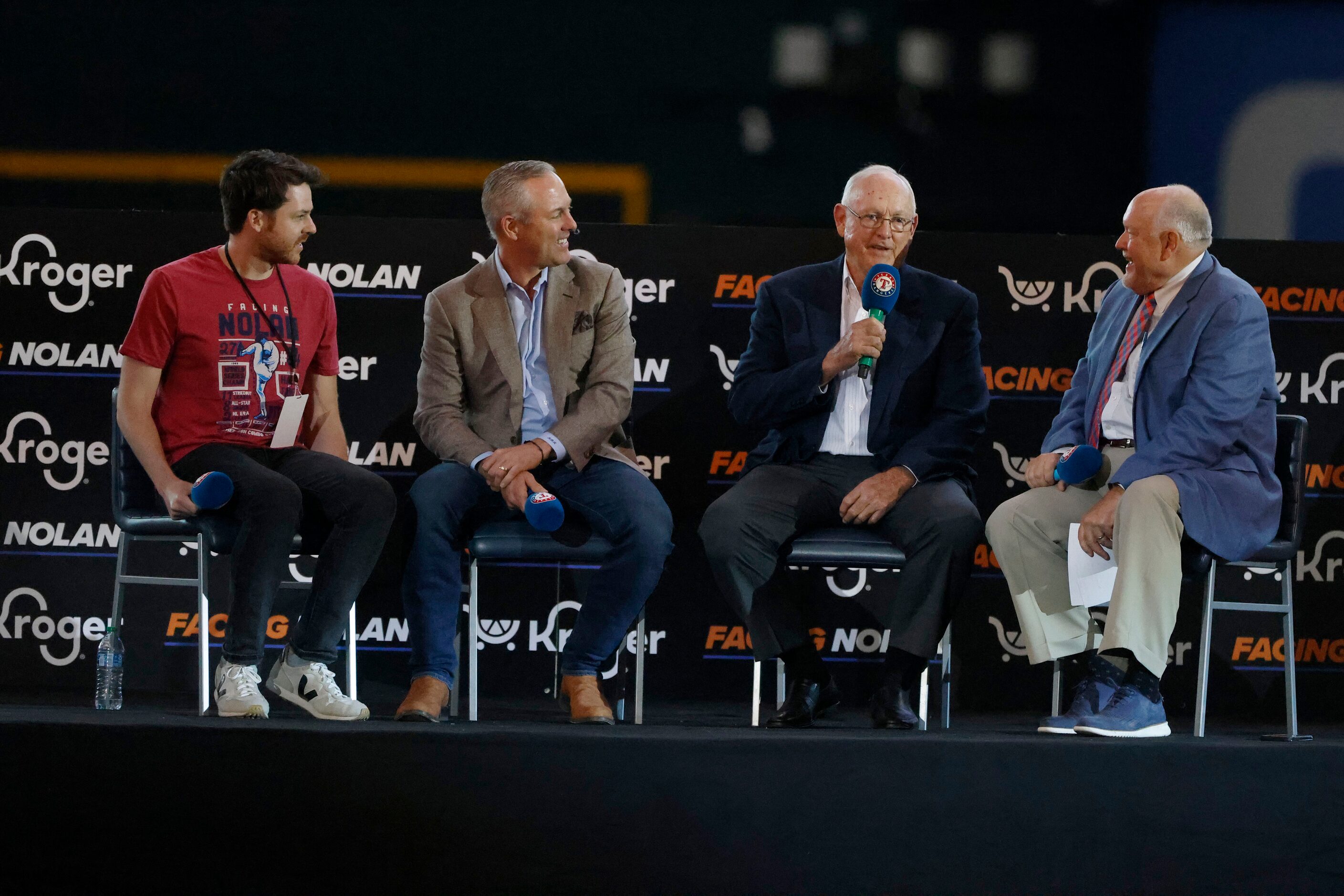 Nolan Ryan, third from left, talks prior to the the screening of the documentary “Facing...