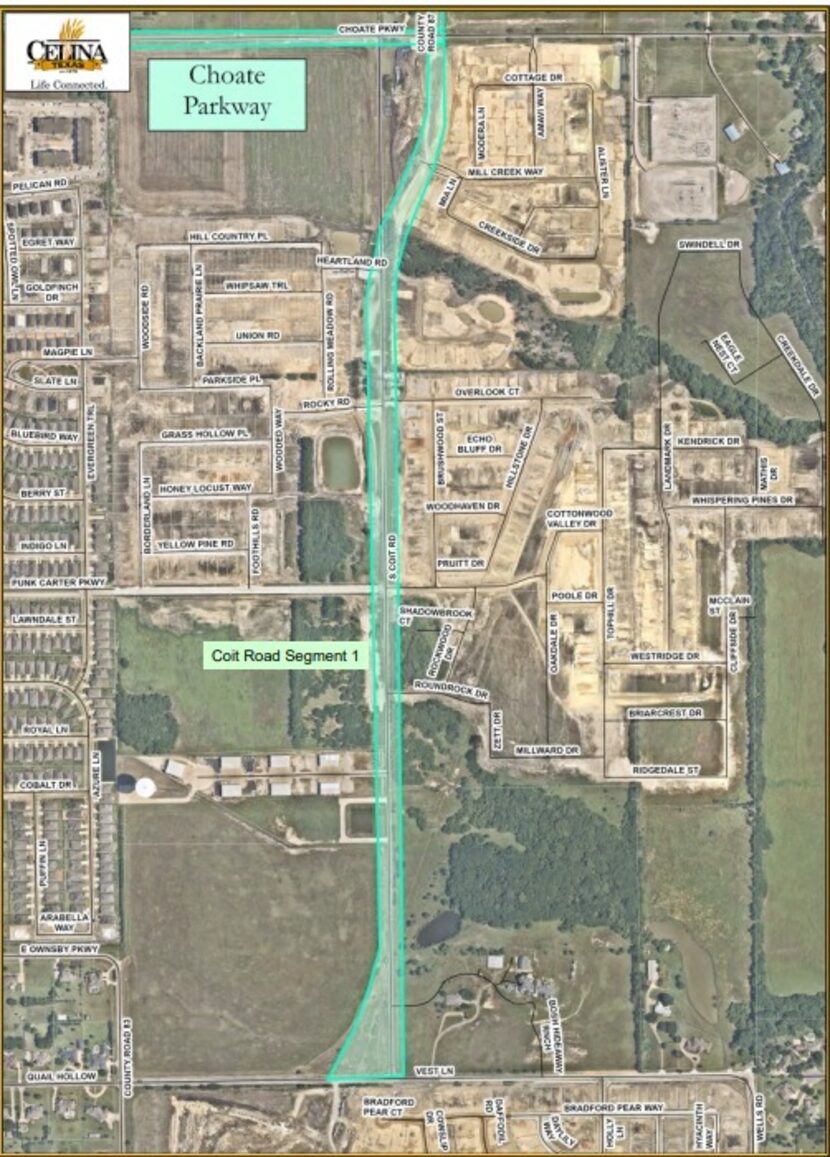 Segment of Coit Road in Celina that will receive roadway improvements.