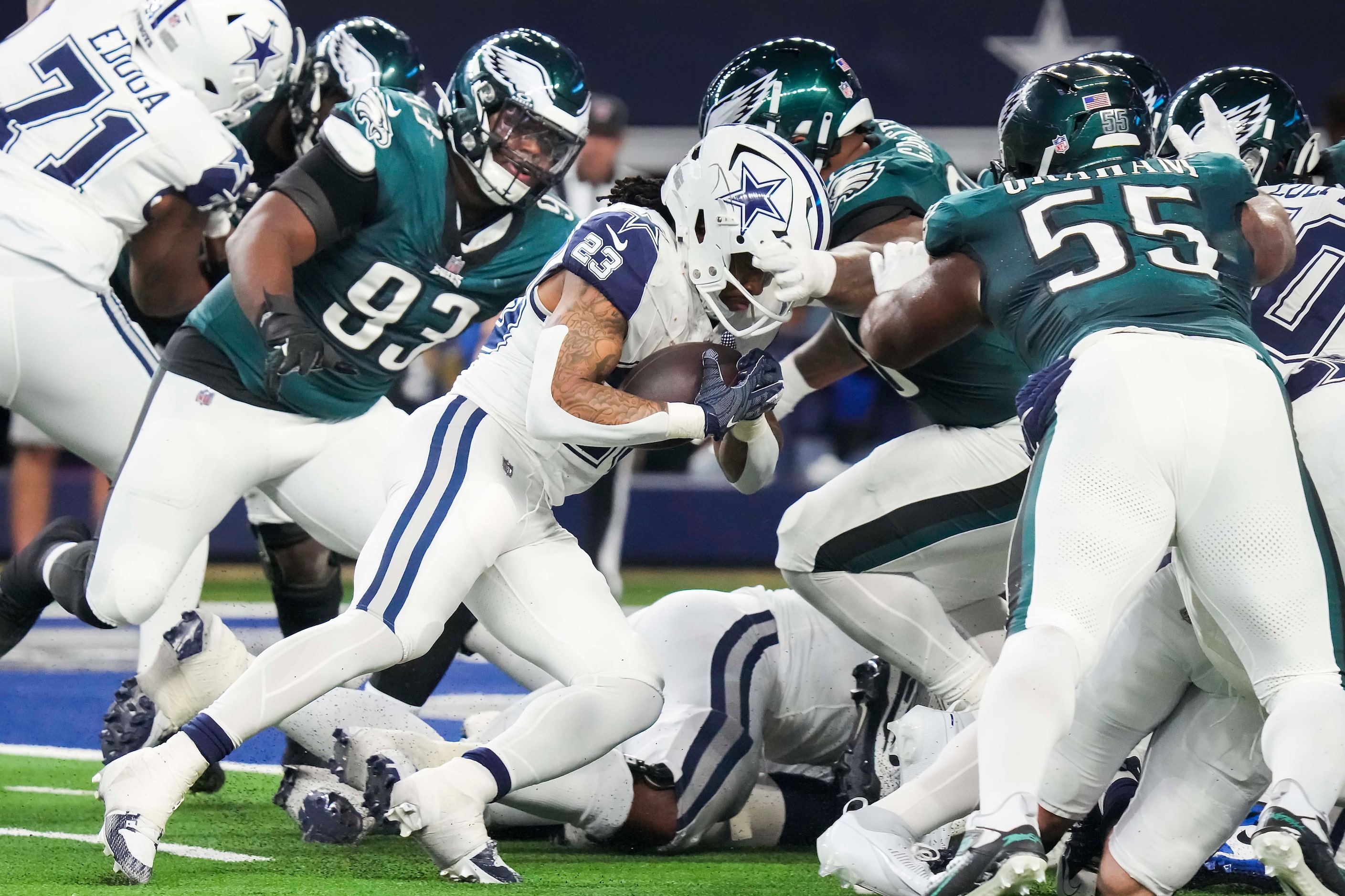 Dallas Cowboys running back Rico Dowdle (23) scores on a 1-yard touchdown  run during the...