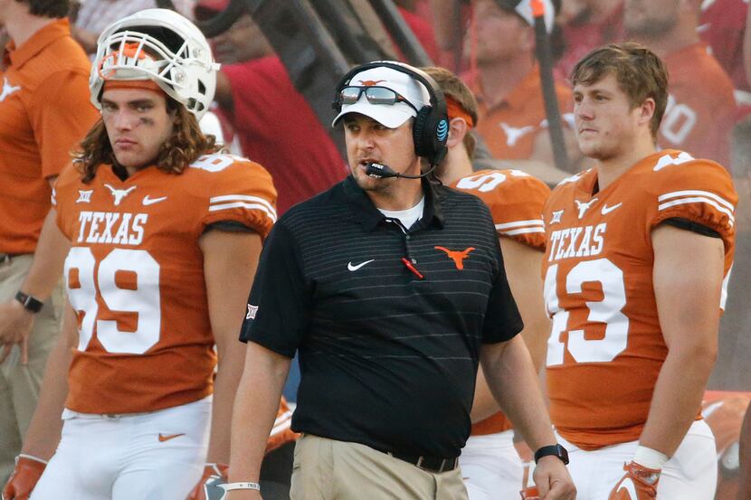 Longhorns head coach Tom Herman is pictured on the sidelines in the fourth quarter during...