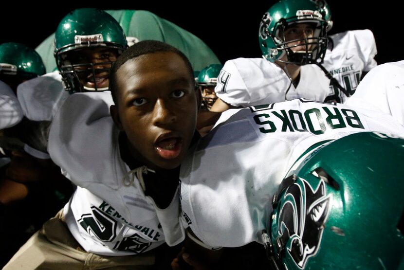 Kennedale prepares to take the field before the start of their high school bi-district state...