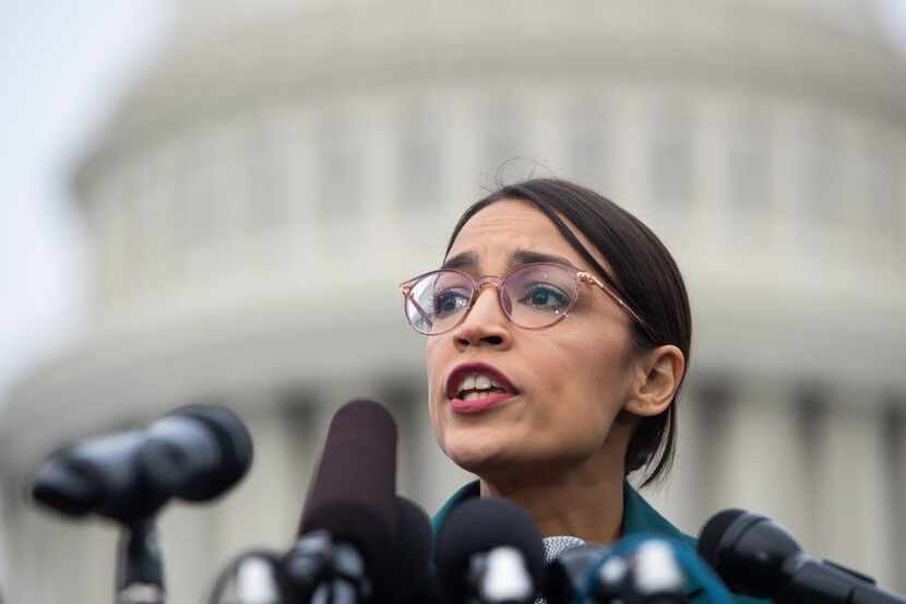 Newly elected U.S. Rep. Alexandria Ocasio-Cortez, D-N.Y., spoke at a news conference on U.S....