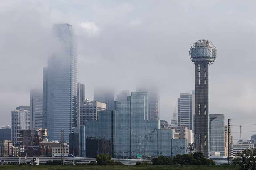 Downtown Dallas during a cloudy morning.
