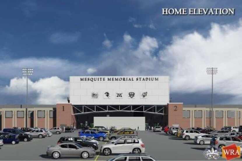 Mesquite Memorial Stadium’s renovations will include a newer facade as depicted in this...