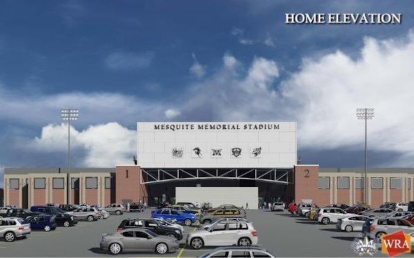 Mesquite Memorial Stadium’s renovations will include a newer facade as depicted in this...