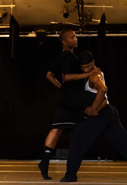 Catherine Kirk rehearsing Kyle Abraham's "An Untitled Love" with fellow A.I.M company member...