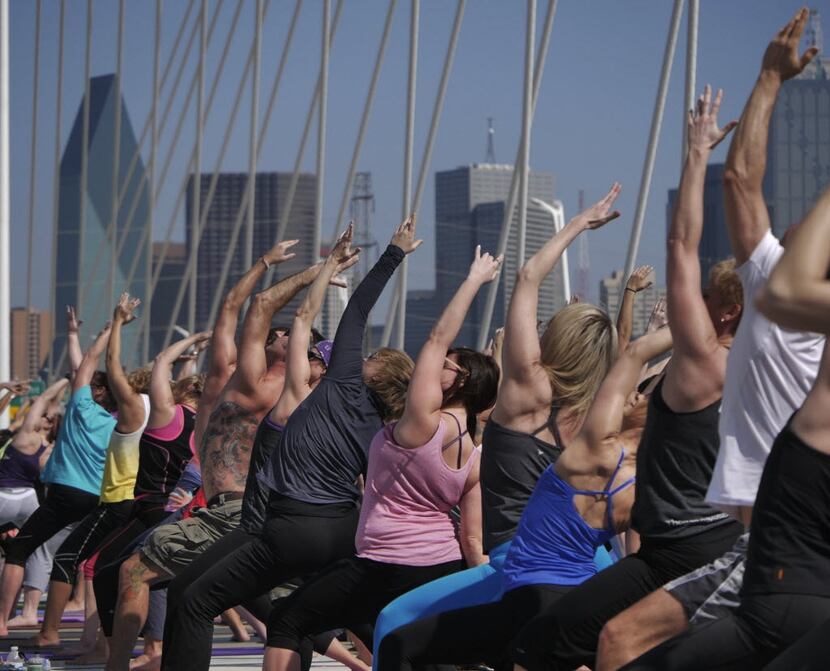 The Margaret Hunt Hill bridge will provide a cool backdrop for yogis at All Out Trinity. 