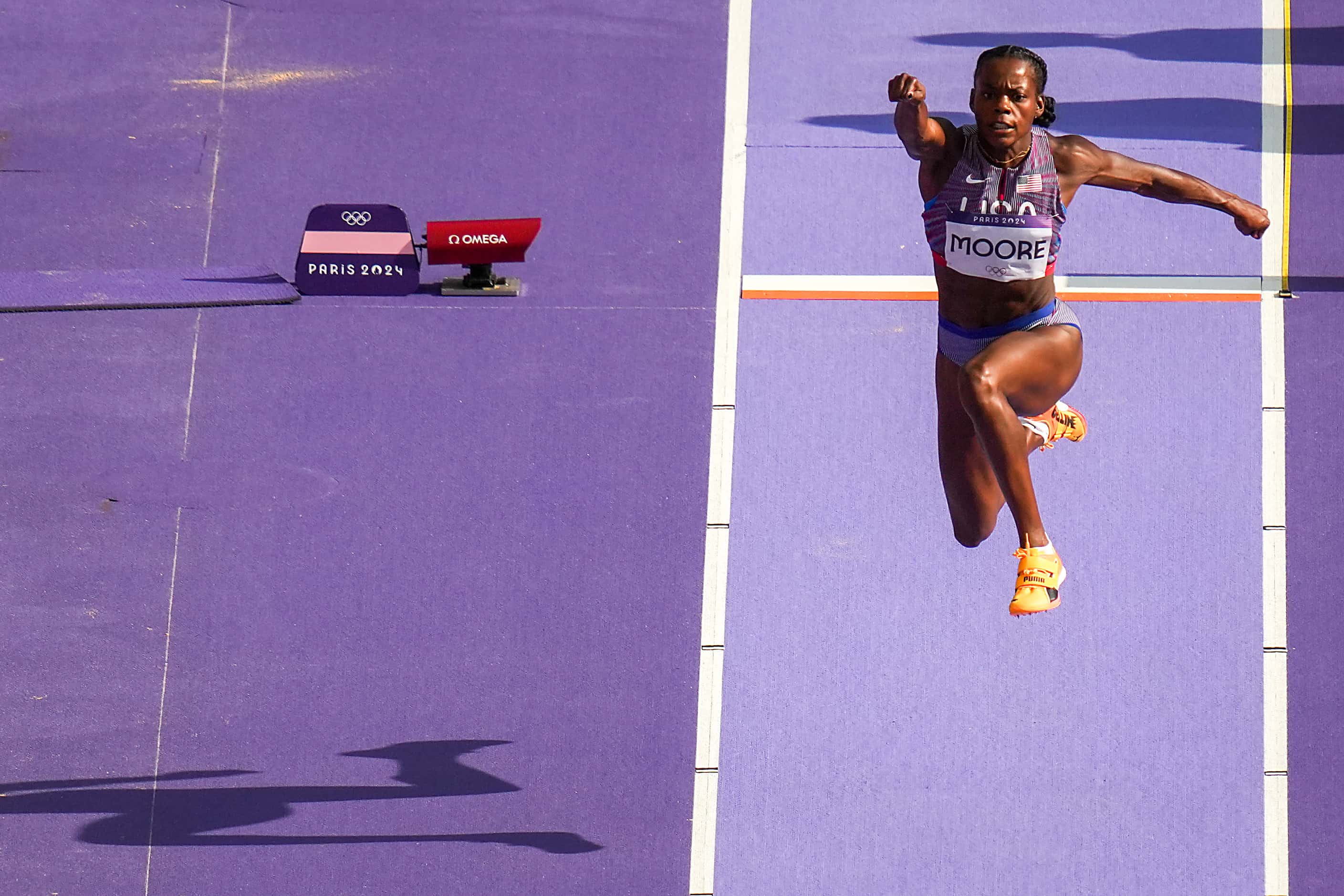 Jasmine Moore of the United States competes in women’s triple jump qualifying at the 2024...