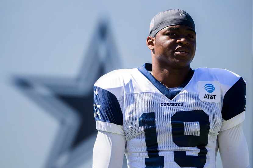 Dallas Cowboys wide receiver Amari Cooper (19) waits his turn for a drill during an...