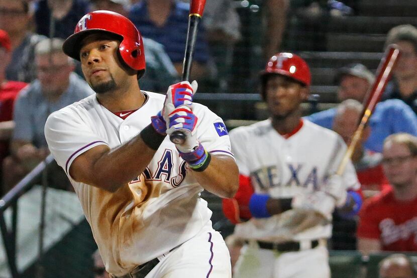 Texas Rangers Elvis Andrus (1) and Jurickson Profar (19) are pictured during the Los Angeles...