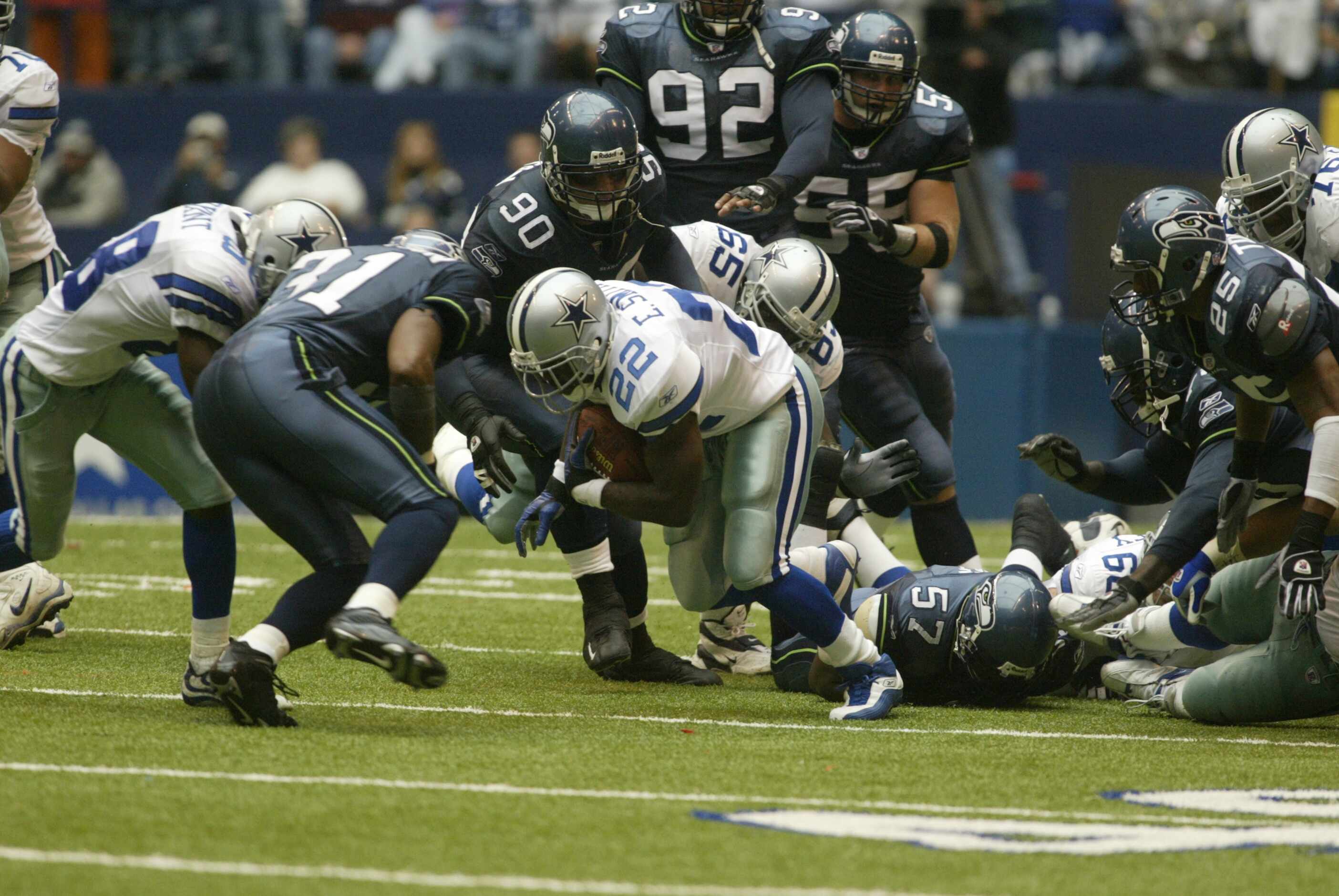 Dallas Cowboys running Emmitt Smith (22) breaks the all-time rushing record with an 11-yard...