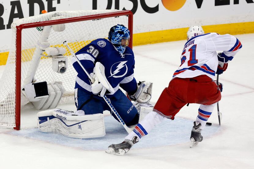 TAMPA, FL - MAY 22:  Rick Nash #61 of the New York Rangers scores a goal during the first...