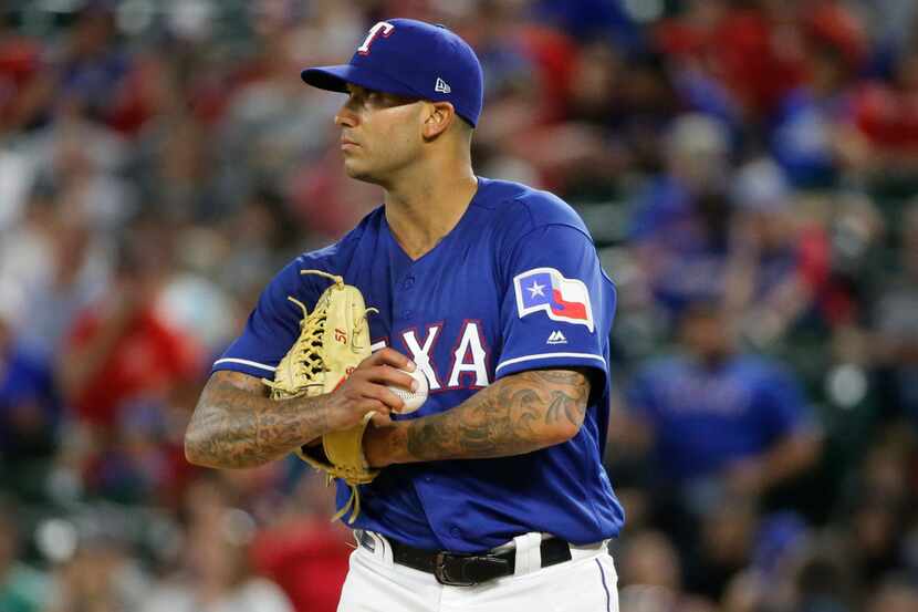 Texas Rangers pitcher Matt Bush is pictured during the New York Yankees vs. the Texas...