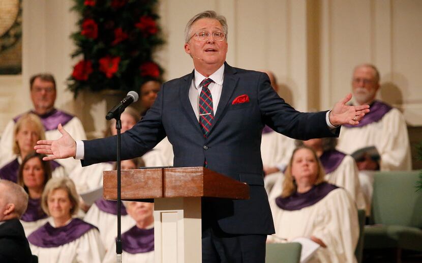 Senior pastor George Mason addresses the congregation during worship services Sunday at...
