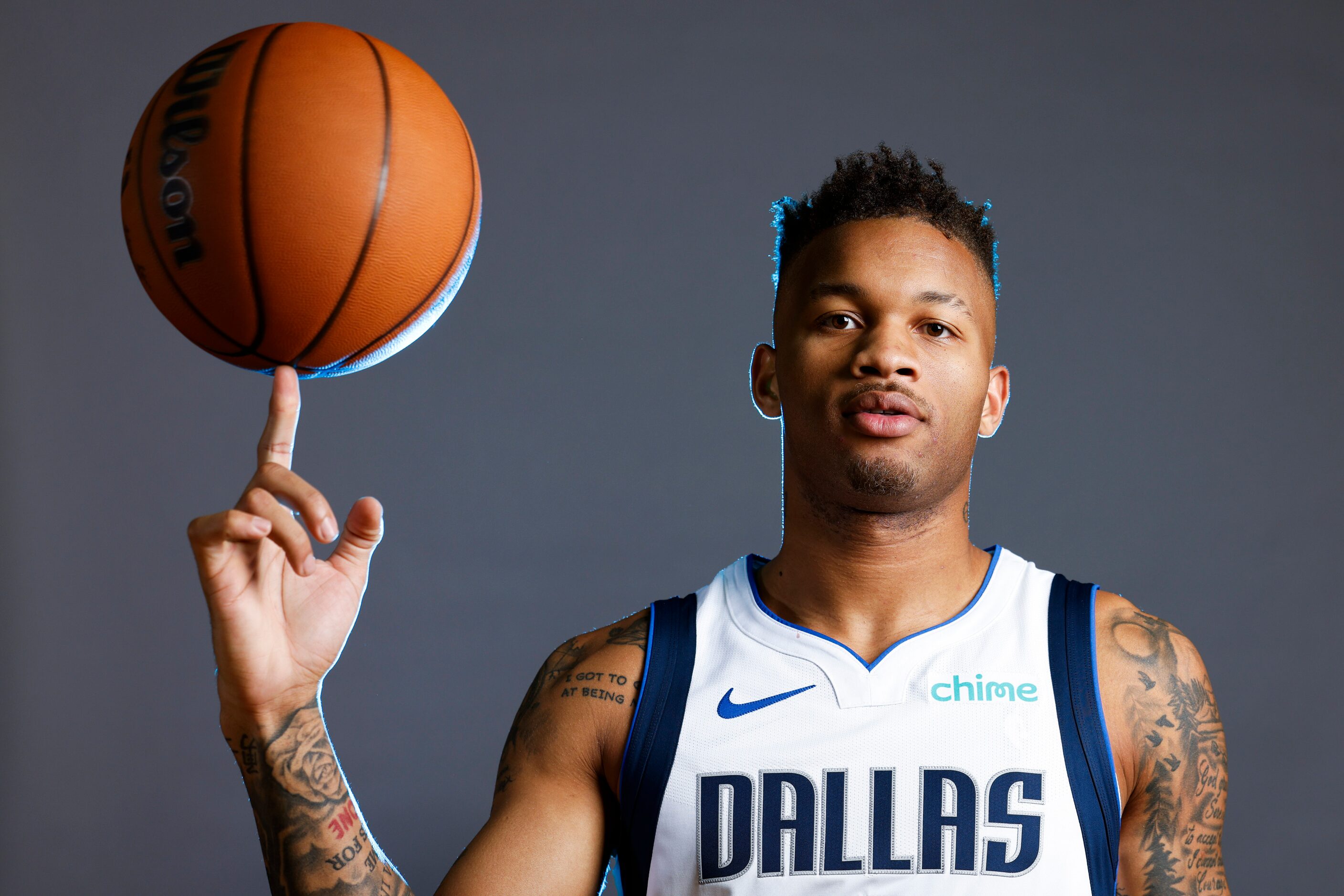 Dallas Mavericks guard Dexter Dennis poses for a photo during the media day on Friday, Sept....