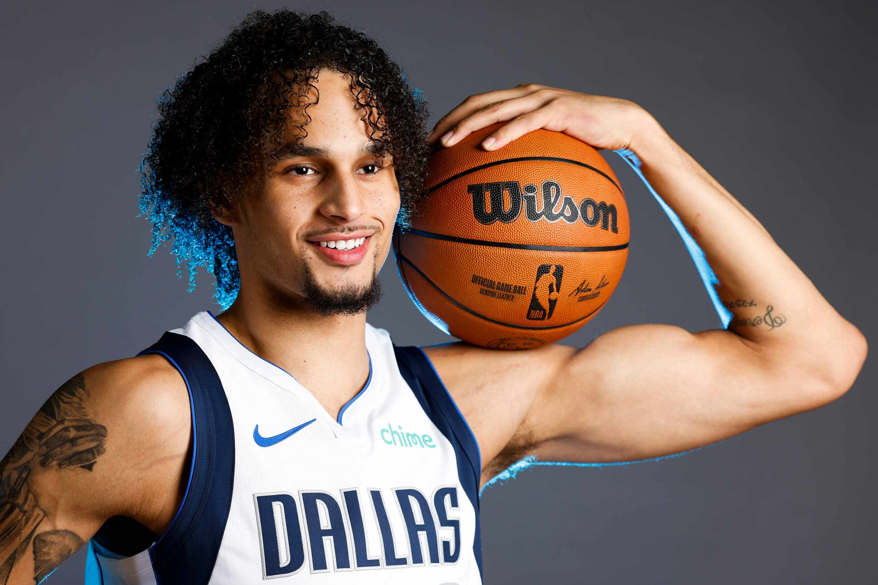 Dallas Mavericks rookie Dereck Lively II poses for a photo during the media day on Friday,...
