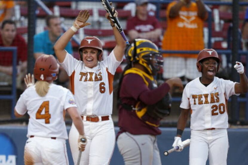 Texas softball player and Flower Mound native Taylor Hoagland (No. 6) could help her sport...
