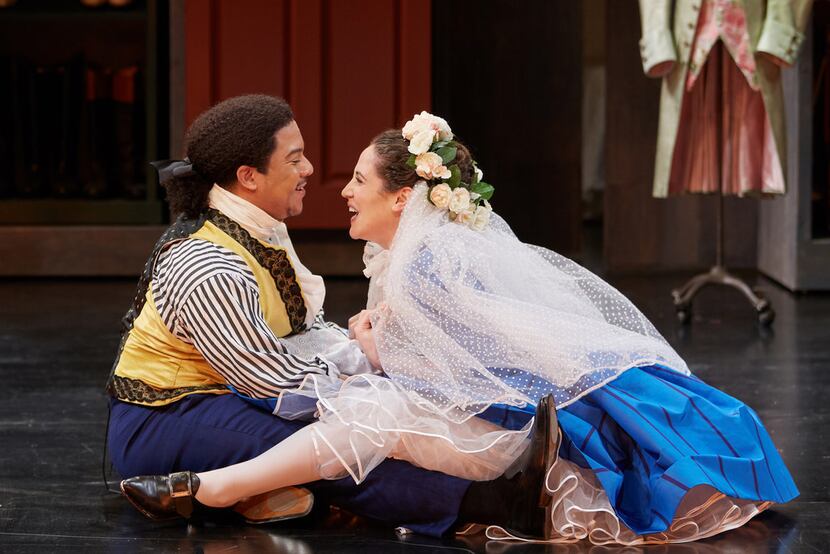 Aubrey Allicock (left) as Figaro and Monica Dewey as Susanna in Mozart's The Marriage of...