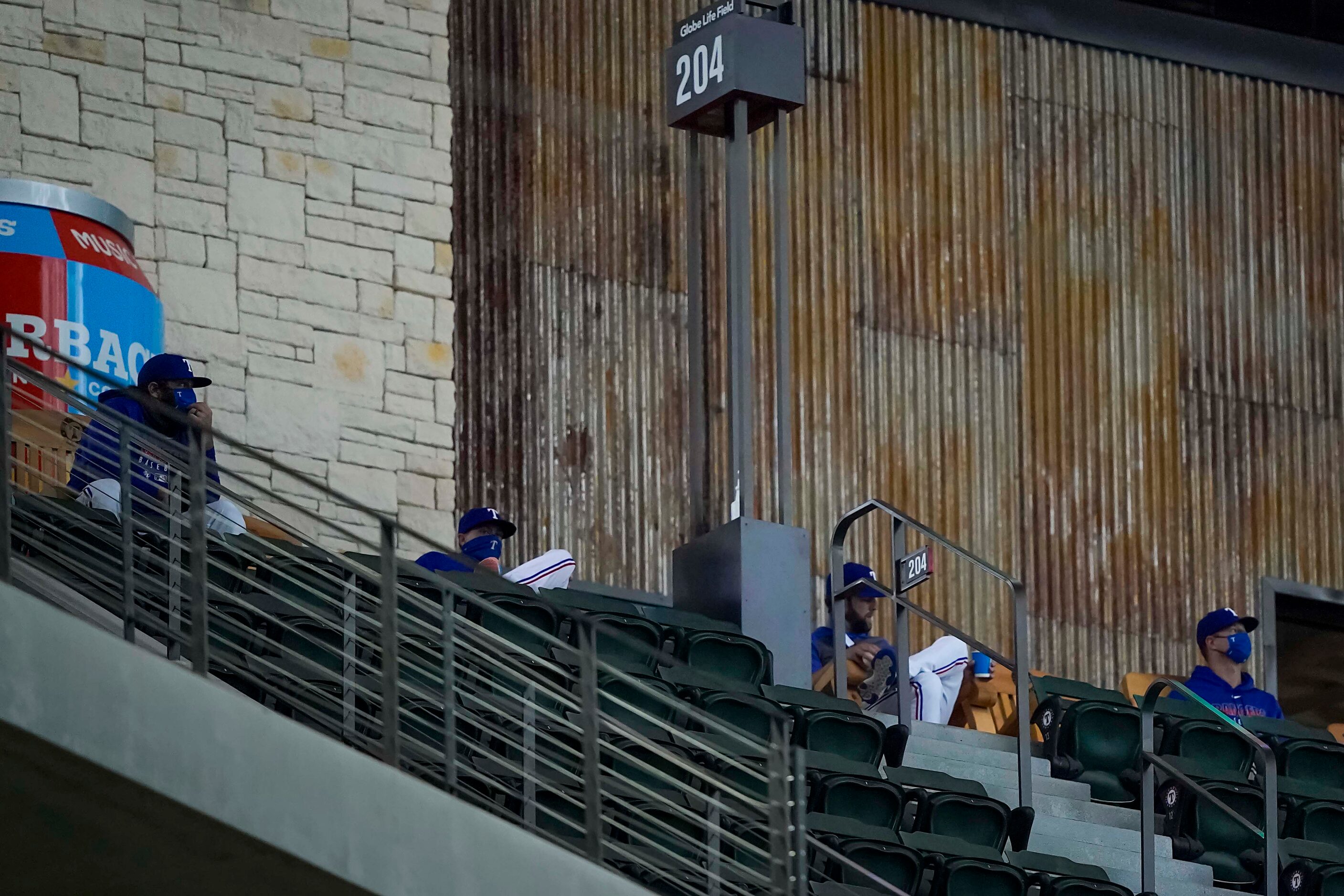 Texas Rangers starting pitchers, from left, Lance Lynn, Kyle Gibson, Jordan Lyles and Corey...