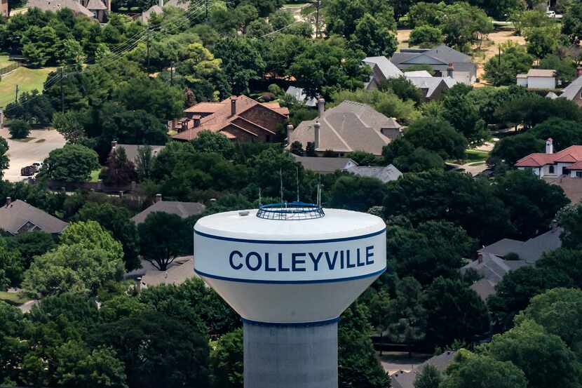 A Colleyville water tower in Colleyville, Texas, on Thursday, June 18, 2020.