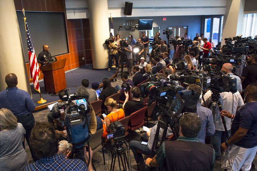Dallas Police Chief David Brown speaks at a nationwide news conference July 11 at the Dallas...