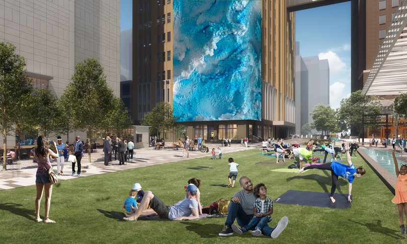 AT&T is building a huge new public plaza with a giant video screen and large sculpture as...