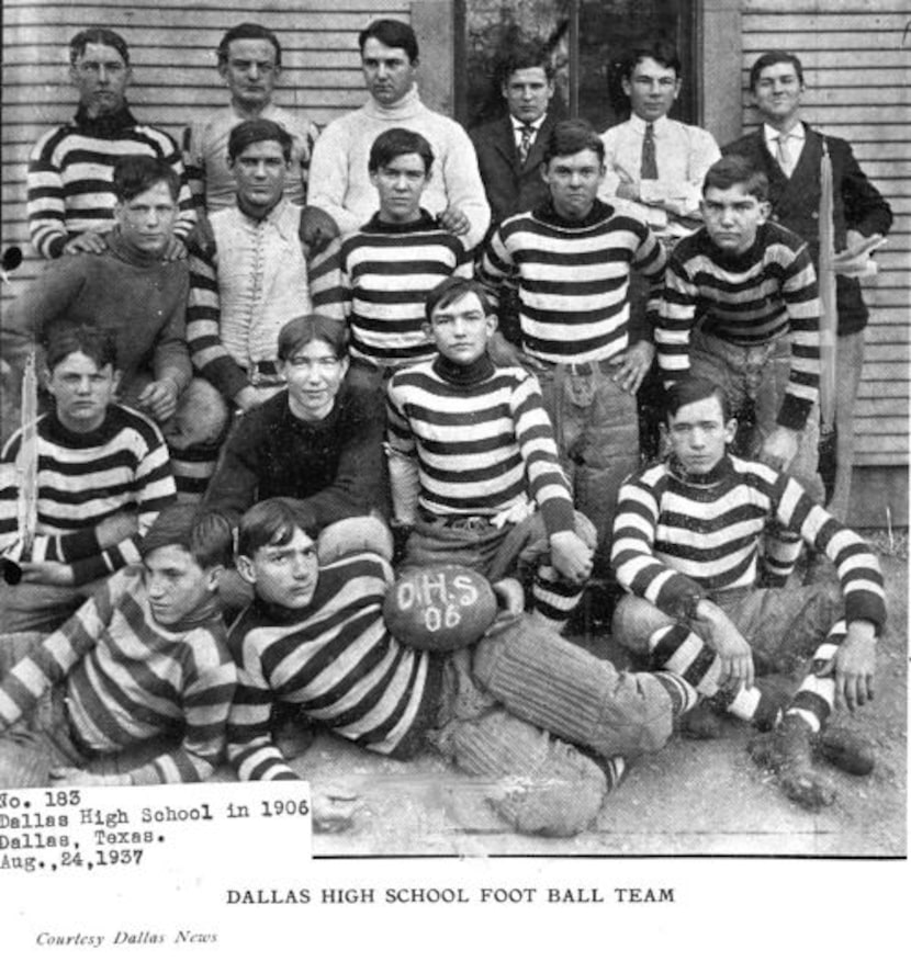 Dallas High School football team in 1906. From information on back of photo, front row, from...