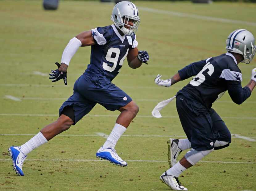 Dallas' Randy Gregory (94) is pictured during the Dallas Cowboys rookie minicamp held at...