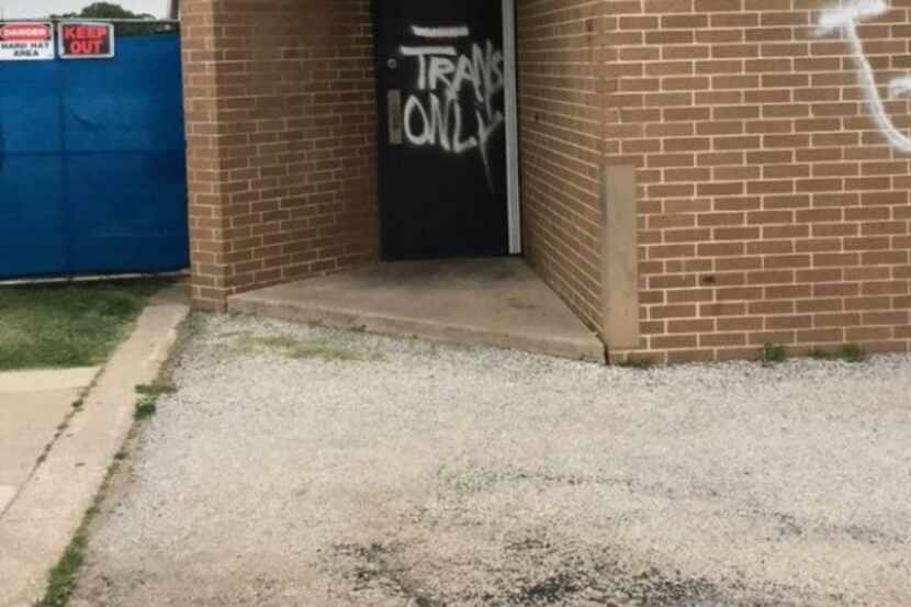  "Trans Only" was sprayed on a locker room door at Martin High. (Twitter)