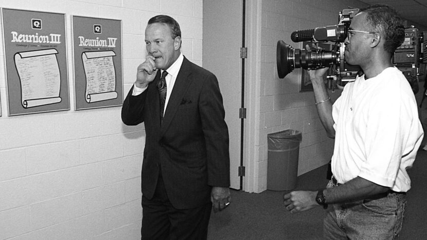 Dallas Cowboys head coach Barry  Switzer walks back to the 'War Room' at Valley Ranch Sunday...