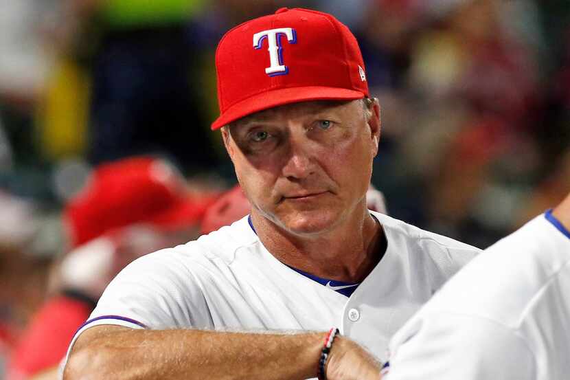 FILE - In this Tuesday, Sept. 18, 2018, file photo, Texas Rangers manager Jeff Banister...