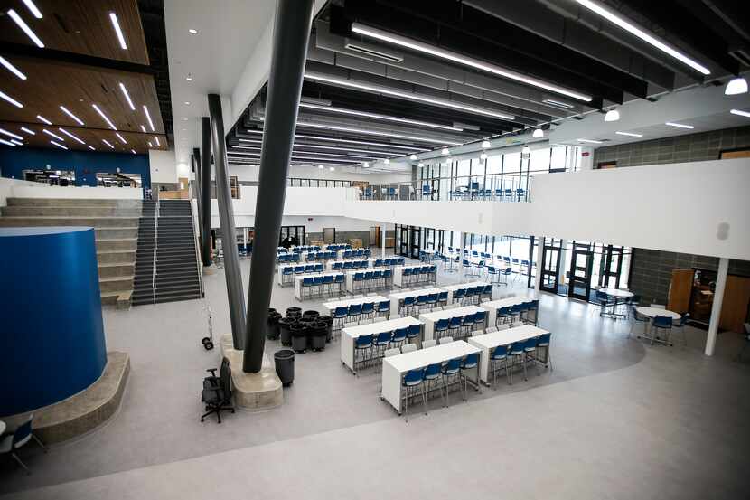 The main entrance at Vanguard High School doubles as an open concept cafeteria, in Mesquite.