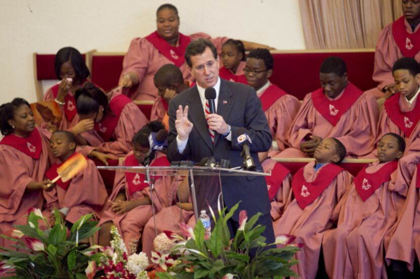 Former Pennsylvania Sen. Rick Santorum spoke during a Sunday service at Worldwide Christian...