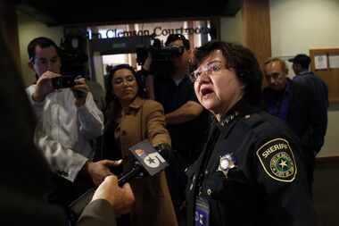 Then-Democratic Sheriff Lupe Valdez addresses journalists at the Dallas County Democratic...