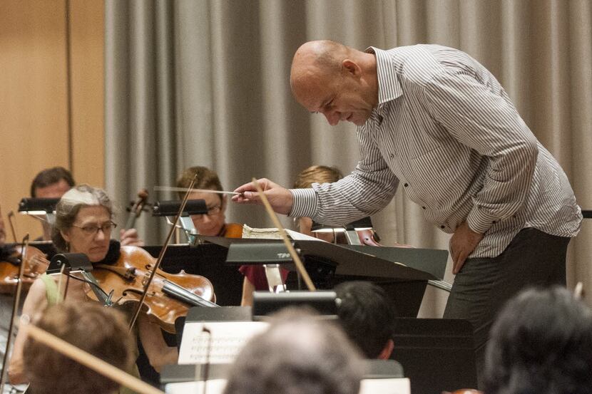 Dallas Opera music director Emmanuel Villaume conducted the orchestra during rehearsal at...