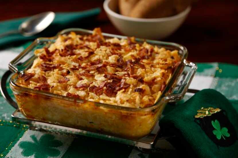 
For a nice crunch, top the casserole with chopped, crisp bacon, shredded cheese and crushed...
