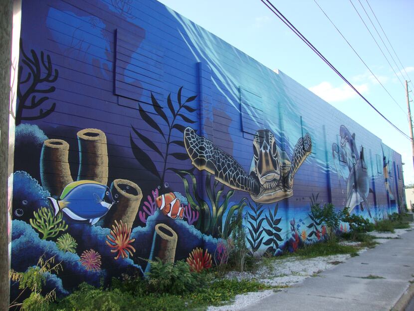 This fantastic sea life mural fills a wall in the hot emerging Warehouse District in St....