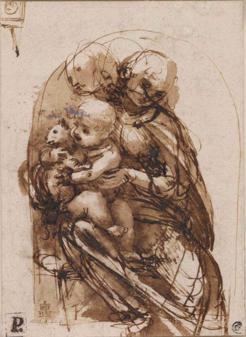 Leonardo da Vinci's drawing "The Virgin and Christ Child With a Cat," from  about 1478 81,...